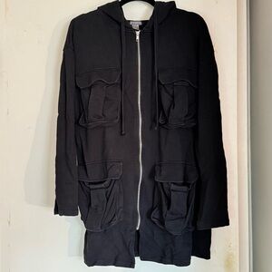 Black oversized zip up cargo hoodie